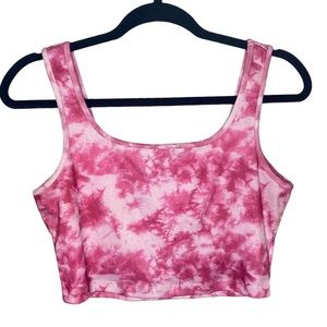 SHEIN Pink Tie-Dye Ribbed Crop Tank Top